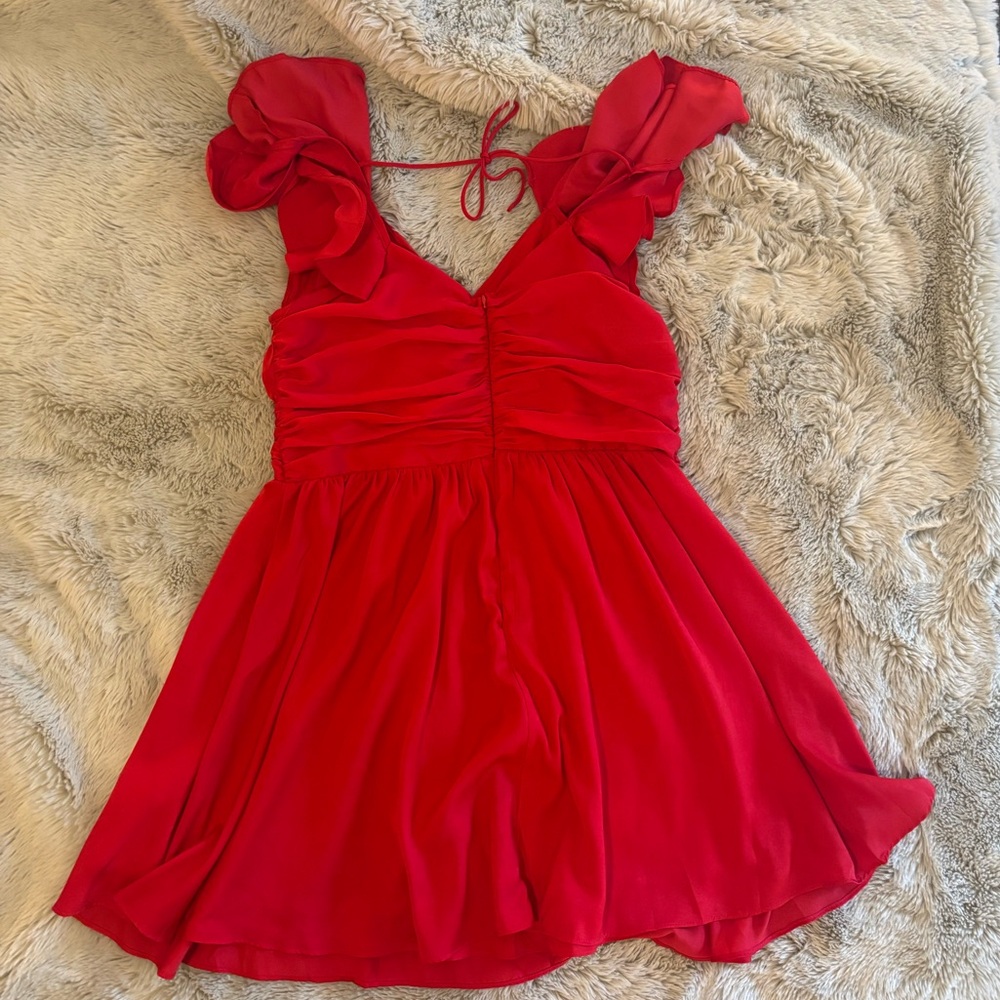 Lulu's Red Ruffle Sleeve Mini Dress - Picture 4 of 5